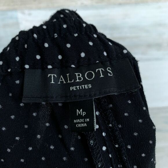 Talbots Fluid Challis Ankle Pants Black Polka Dot PullOn Womens Medium Petite MP - Picture 6 of 7